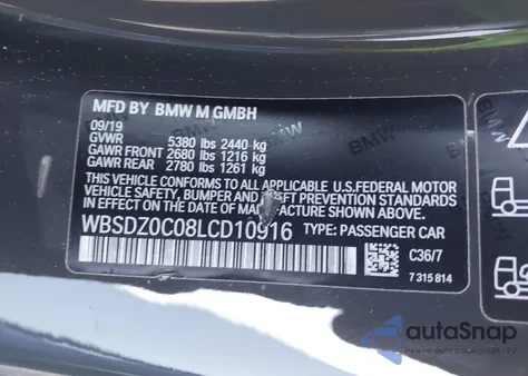 2020 BMW M8 from USA, damaged, VIN WBSDZ0C08LCD10916